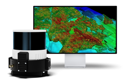 Sensor Wingtra LIDAR con monitor que muestra las salidas LIDAR