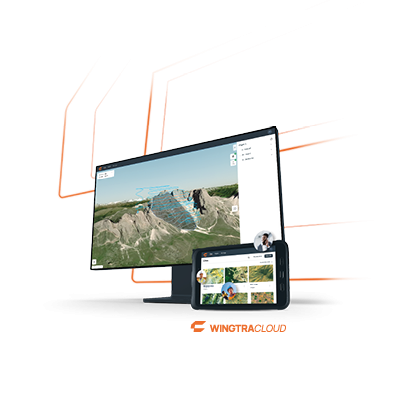 Desktop and tablet with WingtraCLOUD software being previewed