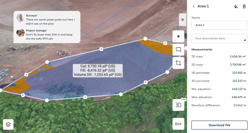 WingtraCLOUD insights - medidas y volumen