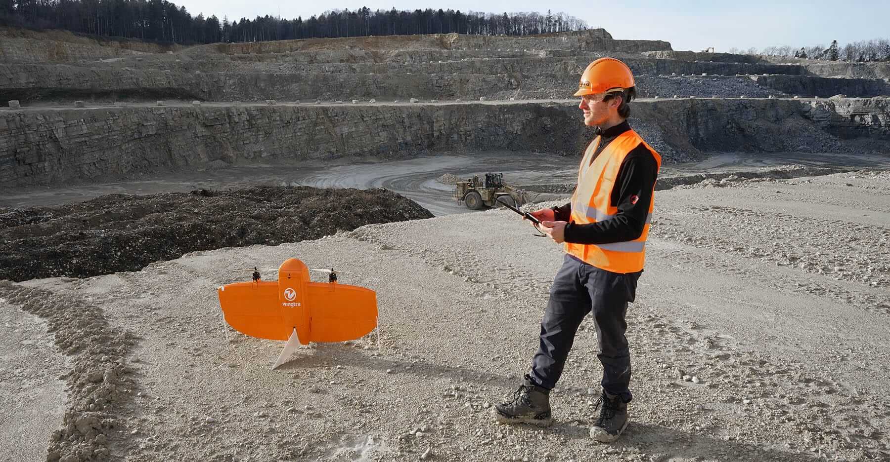 Professional mapping a mine with a drone