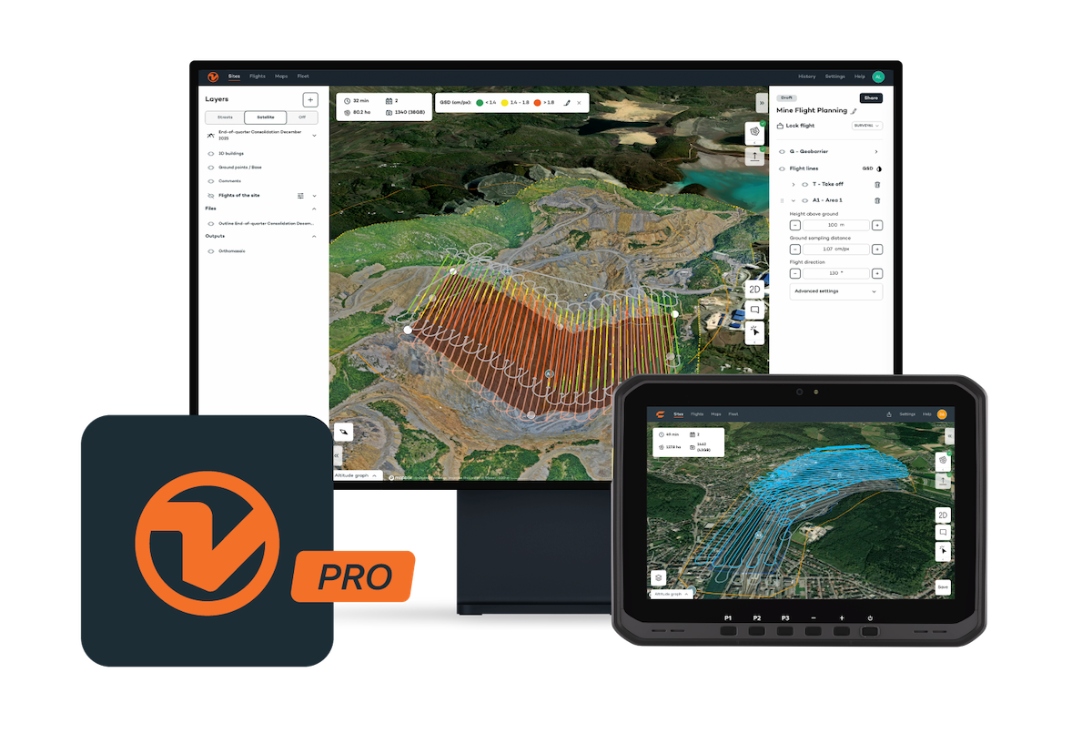 Plan PRO del software para topografía con drones Wingtra para planificación avanzada de vuelos y gestión de sistemas de coordenadas